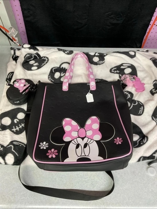 Disney Handbags - Disney Black Tote Bag with Pink Minnie Mouse Bow Accents